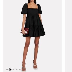 Black Puff-Sleeve Square-Neck Mini Dress